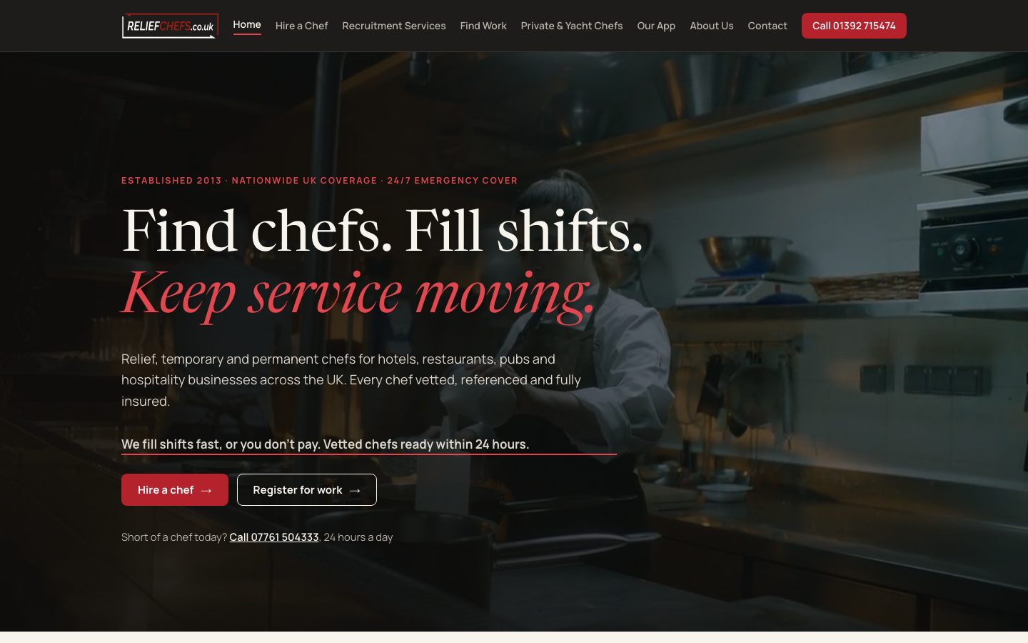 The Relief Chefs UK website